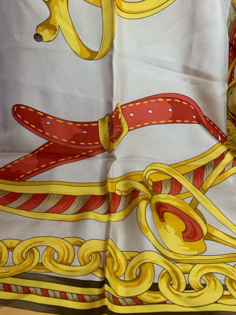 Celine Yellow, Cream & Red Gold Chain Silk Scarf - Picture 16 of 17